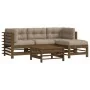 Juego muebles jardín 5 pzas y cojines madera maciza marrón miel de vidaXL, Conjuntos de jardín - Ref: Foro24-3185804, Precio:...