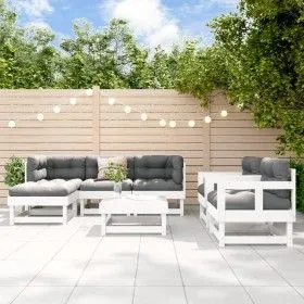 7-teiliges Gartenmöbel-Set und weiße Massivholzkissen von vidaXL, Gartensets - Ref: Foro24-3185809, Preis: 601,41 €, Rabatt: %