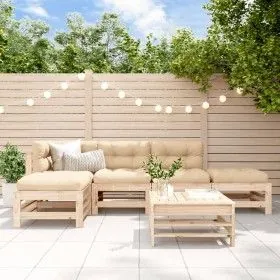 6-teiliges Gartenmöbel-Set und Massivholzkissen von vidaXL, Gartensets - Ref: Foro24-3185913, Preis: 459,06 €, Rabatt: %