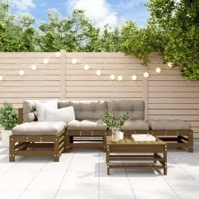 Garden furniture set 6 pieces and cushions solid brown honey wood by vidaXL, Garden sets - Ref: Foro24-3185916, Price: 574,28...