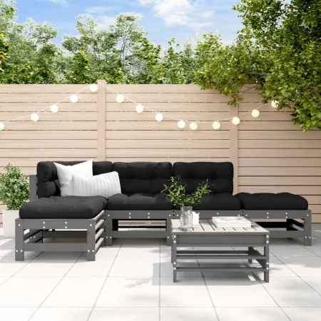 Garden furniture set 6 pieces and gray solid wood cushions by vidaXL, Garden sets - Ref: Foro24-3185915, Price: 568,13 €, Dis...