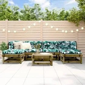 7-piece garden furniture set with impregnated pine wood cushions by vidaXL, Garden sets - Ref: Foro24-3185926, Price: 566,79 ...