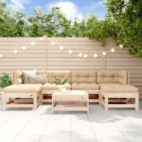 7-piece garden furniture set and solid wood cushions by vidaXL, Garden sets - Ref: Foro24-3185927, Price: 488,10 €, Discount: %