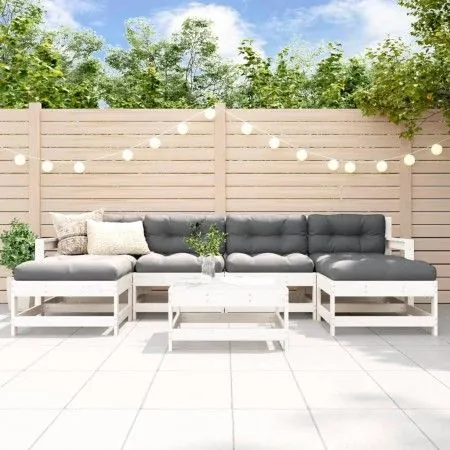 Gartenmöbel-Set 7-teilig und Kissen aus massivem Holz weiß von vidaXL, Gartensets - Ref: Foro24-3185935, Preis: 555,92 €, Rab...