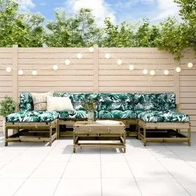 7-piece garden furniture set with impregnated pine wood cushions by vidaXL, Garden sets - Ref: Foro24-3185947, Price: 529,92 ...