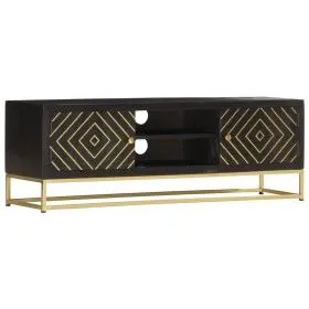 Massiver TV-Schrank aus schwarzem und goldenem Mangoholz, 120 x 30 x 40 cm von vidaXL, TV-Möbel - Ref: Foro24-286514, Preis: ...