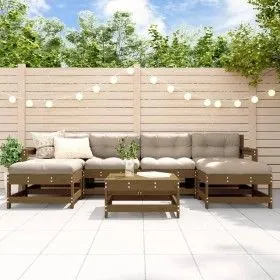 Gartenmöbel-Set 7-teilig und honigbraune Massivholzkissen von vidaXL, Gartensets - Ref: Foro24-3185944, Preis: 610,41 €, Raba...