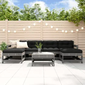 Gartenmöbel-Set 7-teilig und graue Massivholzkissen von vidaXL, Gartensets - Ref: Foro24-3185936, Preis: 616,95 €, Rabatt: %
