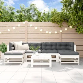 Gartenmöbel-Set 7-teilig und Kissen aus massivem Holz weiß von vidaXL, Gartensets - Ref: Foro24-3185949, Preis: 648,09 €, Rab...
