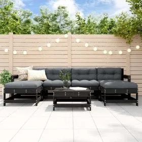 Garden furniture set 7 pieces and black solid wood cushions by vidaXL, Garden sets - Ref: Foro24-3185945, Price: 587,23 €, Di...