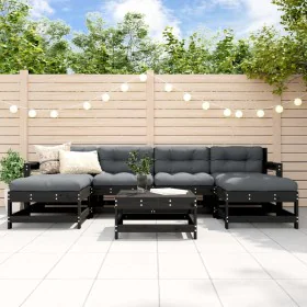 Gartenmöbel-Set 7-teilig und schwarze Massivholzkissen von vidaXL, Gartensets - Ref: Foro24-3185945, Preis: 587,23 €, Rabatt: %