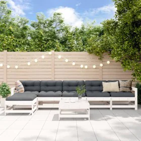 7-teiliges Gartenmöbel-Set und weiße Massivholzkissen von vidaXL, Gartensets - Ref: Foro24-3185970, Preis: 565,12 €, Rabatt: %
