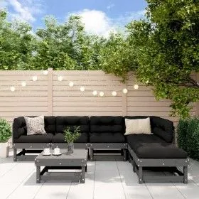 Gartenmöbel-Set 7-teilig und graue Massivholzkissen von vidaXL, Gartensets - Ref: Foro24-3185957, Preis: 667,16 €, Rabatt: %