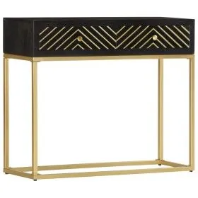 Solid black and gold mango wood console table 90x30x75cm by vidaXL, Sideboards - Ref: Foro24-286518, Price: 224,93 €, Discoun...