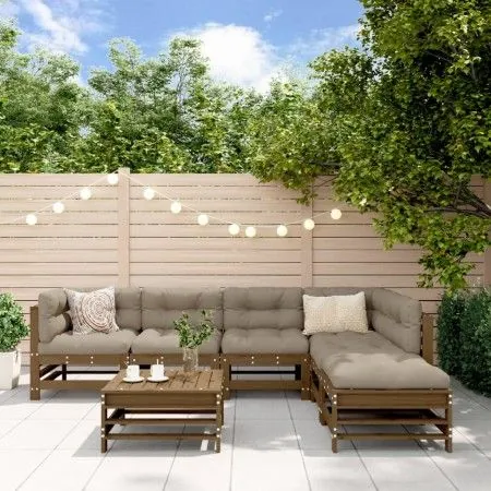 Gartenmöbel-Set 7-teilig und honigbraune Massivholzkissen von vidaXL, Gartensets - Ref: Foro24-3185979, Preis: 708,77 €, Raba...