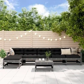Gartenmöbel-Set 7-teilig und graue Massivholzkissen von vidaXL, Gartensets - Ref: Foro24-3185971, Preis: 601,07 €, Rabatt: %