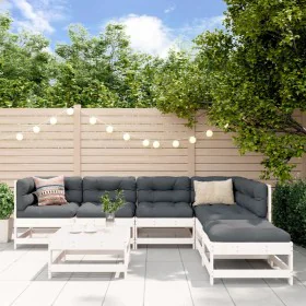 Gartenmöbel-Set 7-teilig und Kissen aus massivem Holz weiß von vidaXL, Gartensets - Ref: Foro24-3185963, Preis: 521,22 €, Rab...