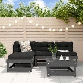 5-teiliges Gartenmöbel-Set und graue Massivholzkissen von vidaXL, Gartensets - Ref: Foro24-3186041, Preis: 497,16 €, Rabatt: %