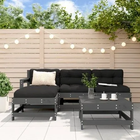 5-teiliges Gartenmöbel-Set und graue Massivholzkissen von vidaXL, Gartensets - Ref: Foro24-3186062, Preis: 433,37 €, Rabatt: %
