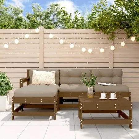 Garden furniture set 5 pieces and honey brown solid wood cushions by vidaXL, Garden sets - Ref: Foro24-3186063, Price: 464,23...
