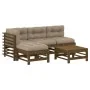 Juego muebles jardín 5 pzas y cojines madera maciza marrón miel de vidaXL, Conjuntos de jardín - Ref: Foro24-3186070, Precio:...