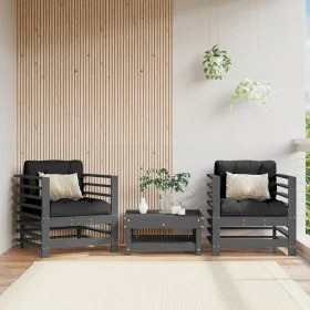 Garden armchairs with cushions 2 units solid gray pine wood by vidaXL, Modular outdoor sofas - Ref: Foro24-825676, Price: 171...