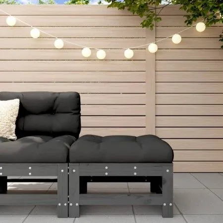 Gartenhocker mit Kissen aus massivem Kiefernholz in Grau von vidaXL, Modulare Sofas für den Außenbereich - Ref: Foro24-825669...