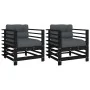 Garden armchairs with cushions 2 pcs solid black pine wood by vidaXL, Modular outdoor sofas - Ref: Foro24-825678, Price: 190,...