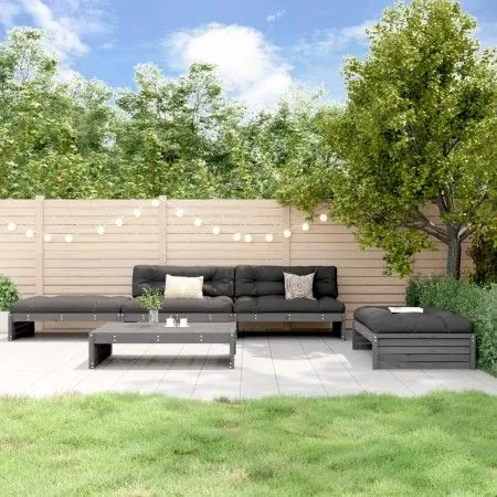 5-teiliges Gartenmöbel-Set und graue Massivholzkissen von vidaXL, Gartensets - Ref: Foro24-3186146, Preis: 972,48 €, Rabatt: %