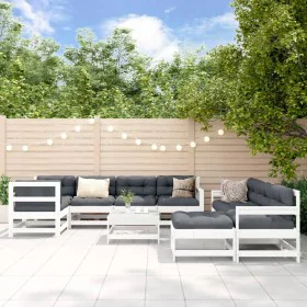 Gartenmöbel-Set 10-teilig und weiße Massivholzkissen von vidaXL, Gartensets - Ref: Foro24-3186089, Preis: 881,24 €, Rabatt: %