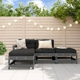Gartenmöbel-Set 4-teilig und graue Massivholzkissen von vidaXL, Gartensets - Ref: Foro24-3186020, Preis: 337,76 €, Rabatt: %