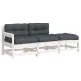 3-piece garden sofa set with solid white wood cushions by vidaXL, Modular outdoor sofas - Ref: Foro24-825598, Price: 248,85 €...