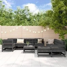 10-piece garden furniture set with solid gray wood cushions by vidaXL, Garden sets - Ref: Foro24-3186090, Price: 965,22 €, Di...