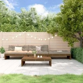Gartenmöbel-Set 4-teilig und honigbraune Massivholzkissen von vidaXL, Gartensets - Ref: Foro24-3186140, Preis: 811,37 €, Raba...