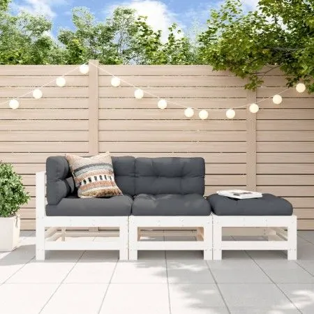 Gartensofa-Set 3-teilig und Kissen aus massivem Holz weiß von vidaXL, Gartensets - Ref: Foro24-3186033, Preis: 305,31 €, Raba...