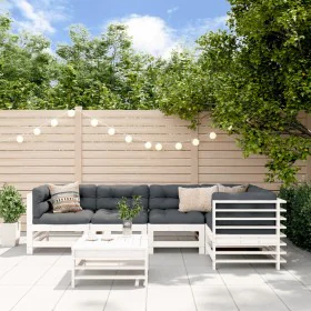 6-teiliges Gartenmöbel-Set und weiße Massivholzkissen von vidaXL, Gartensets - Ref: Foro24-3186005, Preis: 612,90 €, Rabatt: %