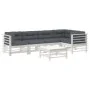 6-teiliges Gartenmöbel-Set und weiße Massivholzkissen von vidaXL, Gartensets - Ref: Foro24-3186005, Preis: 612,53 €, Rabatt: %