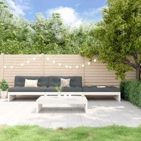 4-teiliges Gartenmöbel-Set und weiße Massivholzkissen von vidaXL, Gartensets - Ref: Foro24-3186138, Preis: 790,17 €, Rabatt: %