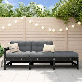 3-piece garden sofa set with solid black wood and cushions by vidaXL, Modular outdoor sofas - Ref: Foro24-825601, Price: 187,...