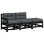 3-piece garden sofa set with solid black wood and cushions by vidaXL, Modular outdoor sofas - Ref: Foro24-825601, Price: 187,...