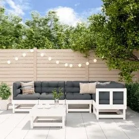 6-teiliges Gartenmöbel-Set und weiße Massivholzkissen von vidaXL, Gartensets - Ref: Foro24-3185984, Preis: 506,43 €, Rabatt: %