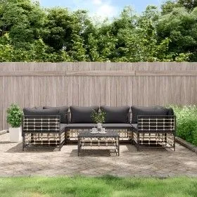 Gartenmöbel-Set 7-teilig und anthrazitgraue PE-Rattankissen von vidaXL, Outdoor-Sofas - Ref: Foro24-3186799, Preis: 577,02 €,...