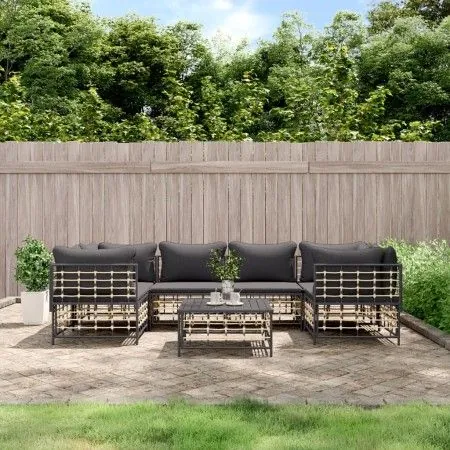 Set muebles de jardín 7 pzas y cojines ratán PE gris antracita de vidaXL, Sofás de exterior - Ref: Foro24-3186799, Precio: 58...