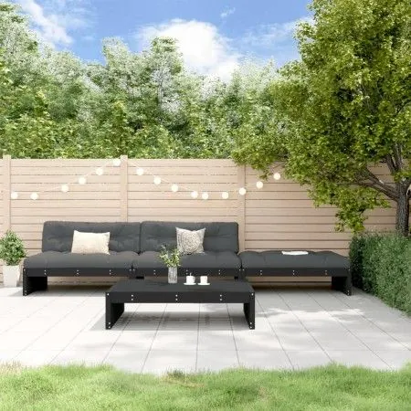 4-piece garden furniture set with solid wood black cushions by vidaXL, Garden sets - Ref: Foro24-3186141, Price: 754,23 €, Di...