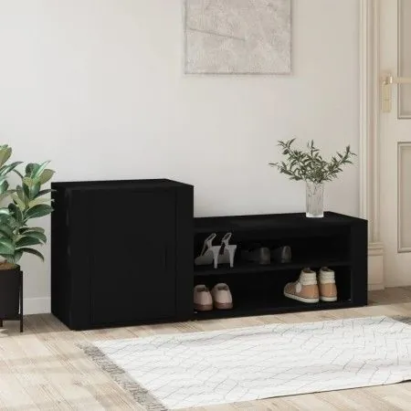 Shoe cabinet made of black plywood wood 130x35x54 cm by vidaXL, Shoe racks and shoe organizers - Ref: Foro24-816745, Price: 6...