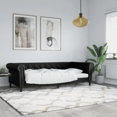 Black synthetic leather sofa bed 90x200 cm by vidaXL, Beds and slatted bases - Ref: Foro24-354226, Price: 210,16 €, Discount: %