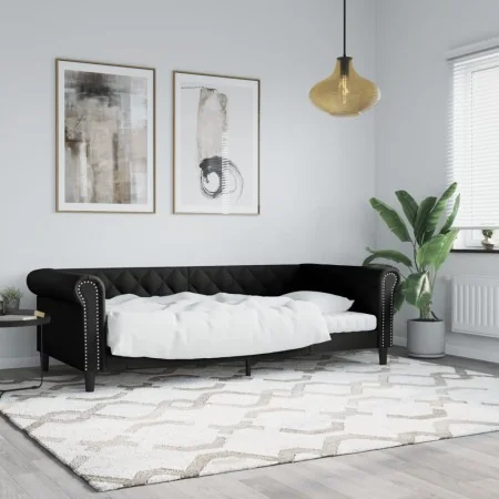 Sofá cama cuero sintético negro 90x200 cm de vidaXL, Camas y somieres - Ref: Foro24-354226, Precio: 211,44 €, Descuento: %
