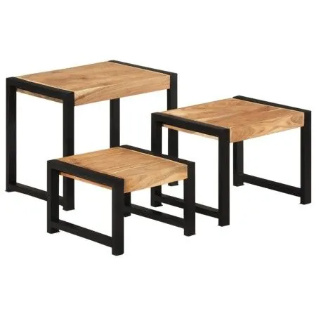 Stackable tables 3 units solid wood with sheesham finish by vidaXL, Side tables - Ref: Foro24-321552, Price: 123,23 €, Discou...