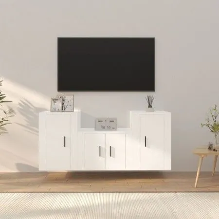 3-piece white plywood TV furniture set by vidaXL, TV Furniture - Ref: Foro24-3188382, Price: 111,20 €, Discount: %