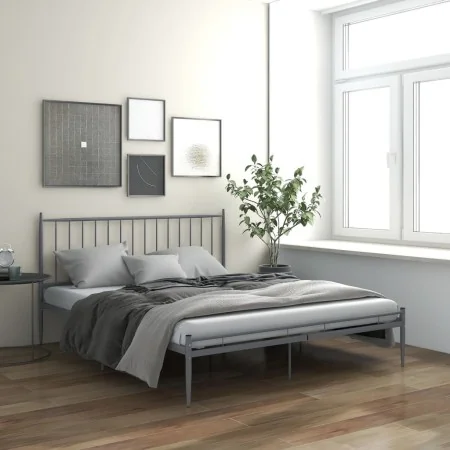 Gray metal bed frame 140x200 cm by vidaXL, Beds and slatted bases - Ref: Foro24-325020, Price: 144,30 €, Discount: %